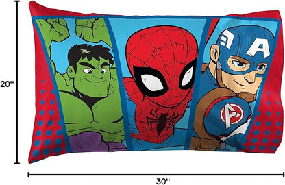Jay Franco Marvel Super Hero Adventures Double Team 1 Pack Pillowcase - Double-Sided Kids Super Soft Bedding - Features The Avengers