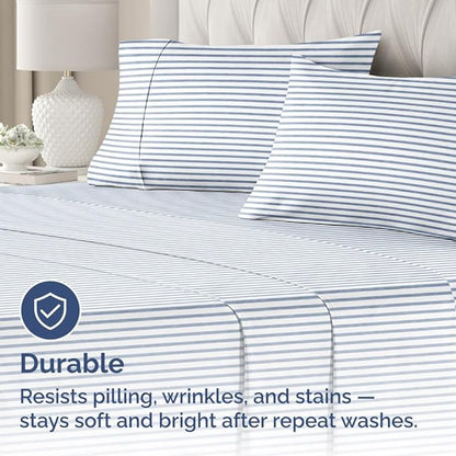 King Standard Pillow Cases Set of 2 - Ultra-Soft Hotel Quality Pillowcase Covers - Comfy, Cozy & Fade Free - Wrinkle Resistant - Machine Washable Pillow Protectors - 2 Piece Set - Blue Stripes 2