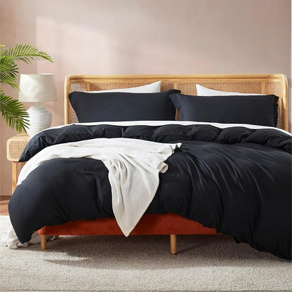 Nestl Twin Duvet Cover Set - Soft Double Brushed Black Duvet Cover Twin XL, 2 Piece, with Button Closure, 1 Duvet Cover 68x90 inches and 1 Pillow Sham