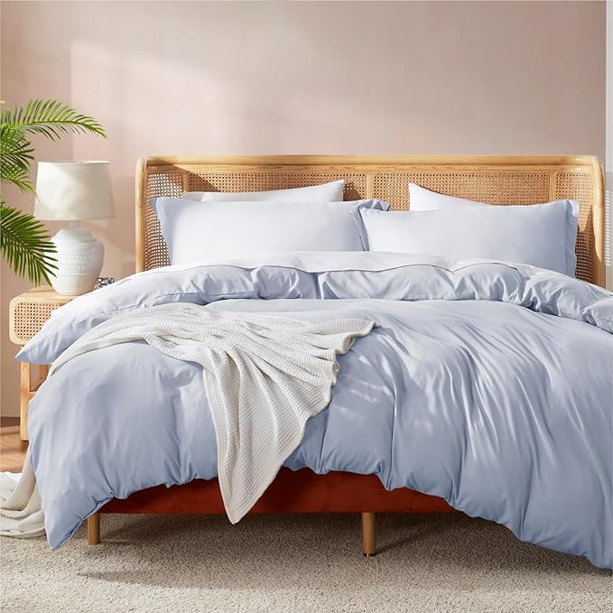 Nestl Ice Blue California King Duvet Cover Sets - Soft Double Brushed Cal King Duvet Cover, 3 Piece, with Button Closure, 1 Duvet Cover 104x98 inches and 2 Pillow Shams