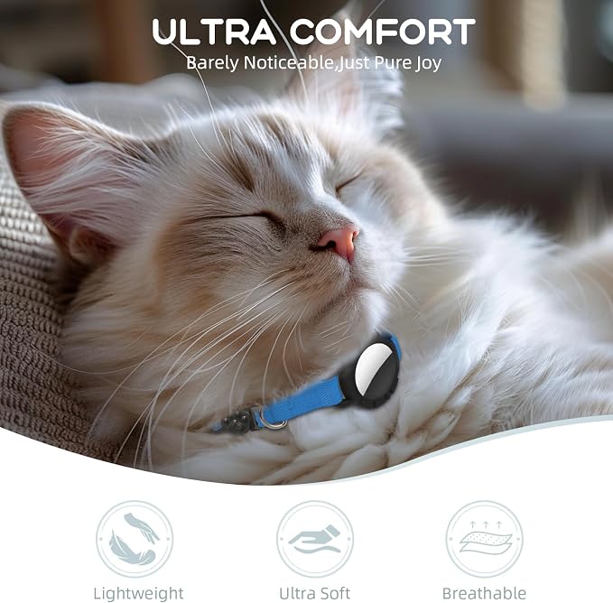 AirTag Cat Collars, Stretchy Collar with AirTag Holder and Bell | Breakaway - Ultra Design Elastic - GPS Tracking Collars - Adjustable Size for Cats & Puppies 7.5-12.5" - (Sapphire Blue)