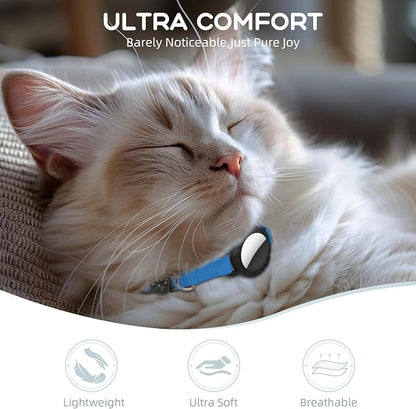 AirTag Cat Collars, Stretchy Collar with AirTag Holder and Bell | Breakaway - Ultra Design Elastic - GPS Tracking Collars - Adjustable Size for Cats & Puppies 7.5-12.5" - (Sapphire Blue)
