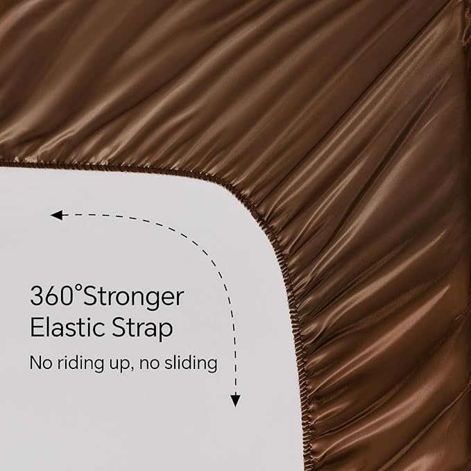 BEDELITE California King Sheets Set, Luxury Soft Brown Satin Sheets for Hair and Skin, Similar to Silk Bed Sheets Set 4 Pieces with 1 Deep Pocket Fitted Sheet, 1 Flat Sheet, and 2 Pillowcases