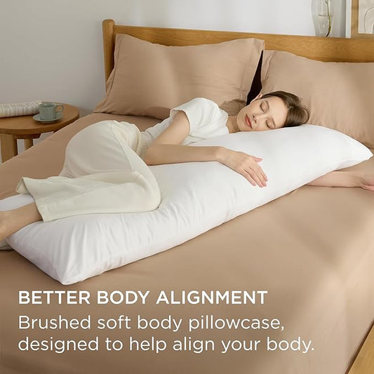 Bedsure Body Pillow Case Cover - Ivory Brushed Microfiber Long Pillow Cases, Ultra Soft and Cozy Body Pillowcase with Envelope Closure for Kids, Wrinkle, Fade Resistant, 1 Pack, 20x54 Inches