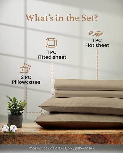 Good Sleep Bedding Twin XL Sheets - 100% Eyptian Cotton Twin XL Sheet Sets, 4Pc, 1000 TC, Twin XL Sheets College Dorm, Luxury Sateen Weave, Bed Sheets Twin XL, 16" Deep Pocket XL Twin Sheet Set, Taupe