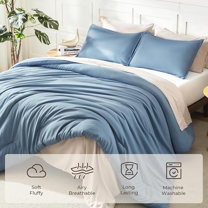 Litanika Twin XL Comforter Set Dusty Blue - 2 Pieces Extra Long Bed Set for College Dorm, All Season Bedding Set for Girls and Boys