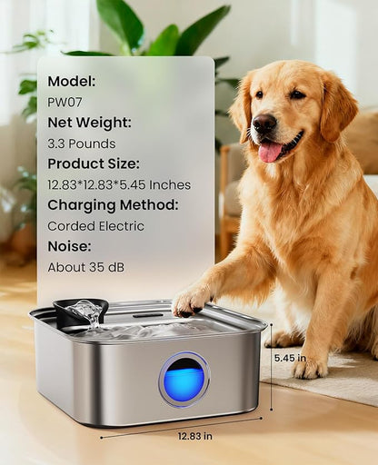oneisall 10L/2.6Gal Dog Water Fountain for Large Dogs (with 1 Filter) | Deeper & Wider Drinking Area, Visualization Window & Triple Filtration,304 Stainless Steel Dog Water Bowl Dispenser