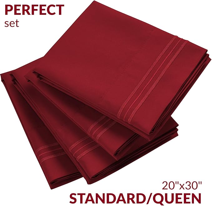 Mellanni Pillow Cases Set - 4 PC Iconic Collection Pillowcases - Hotel Luxury, Extra Soft, Cooling Pillow Covers - Wrinkle, Fade, Stain Resistant (Standard/Queen 20"x30", Brick Red)