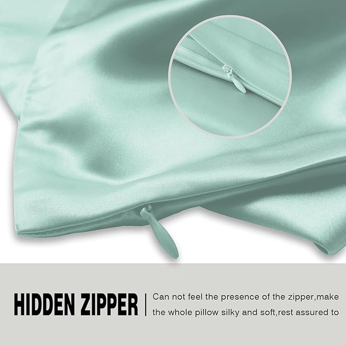 Silk Pillow Cases 2 Pack,Soft Breathable and Sliky Queen Size Pillow Cases Set of 2,Natural Mulberry Silk Pillowcase Set of 2 for Hair and Skin with Hidden Zipper (Sage Green,20"X 30",2pcs)