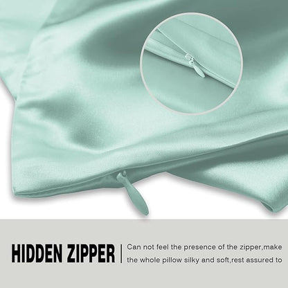 Silk Pillow Cases 2 Pack,Soft Breathable and Sliky Standard Size Pillow Cases Set of 2,Natural Mulberry Silk Pillowcase Set of 2 for Hair and Skin with Hidden Zipper (Sage Green,20"X 26",2pcs)