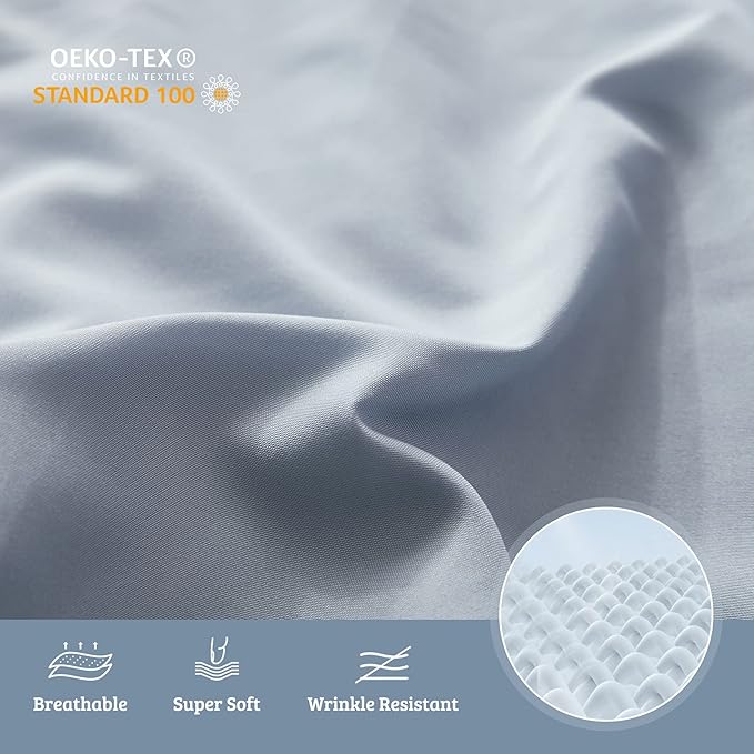 YIYEA Pillow Cases Queen Size Set of 4, Ultra Soft 1800TC Hotel Quality Double Brushed Microfiber Embroidered Pillowcases, Envelope Closure, Fade Resistant (20"x30", Blue)