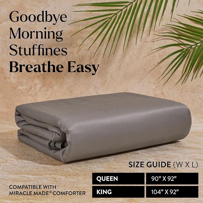 Miracle Made All-Season Cotton Duvet Cover – Water-Resistant, Lightweight, Breathable Bedding – Compatible with 3-Temperature Zone Comforter – King/Cali King, Stone