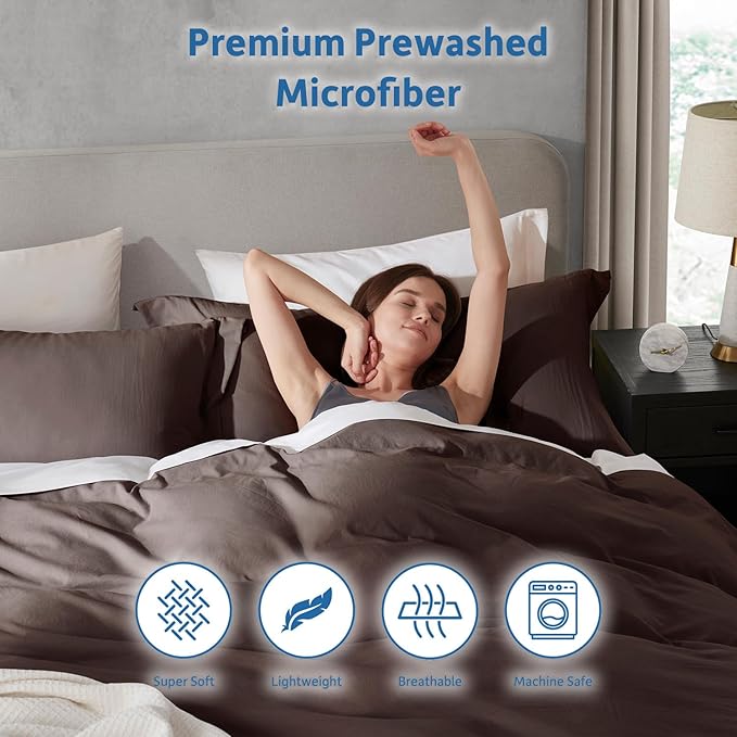 Nestl Chocolate Brown California King Duvet Cover Sets - Soft Prewashed Cal King Duvet Cover, 3 Piece, with Zipper Closure, 1 Duvet Cover 104x98 inches and 2 Pillow Shams