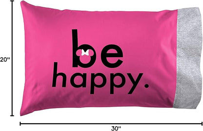Jay Franco Disney Minnie Mouse Be Happy 1 Single Reversible Pillowcase - Double-Sided Kids Super Soft Bedding