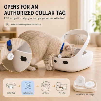 Smart Pet Feeder RFID Bluetooth, Wet & Dry Food Compatible, 400ML Capacity | RFID Cat Feeder, Multi-Cat Feeding, Wet & Dry Food Bowl, Dual Ice Packs, Portion Control, Removable Bowl