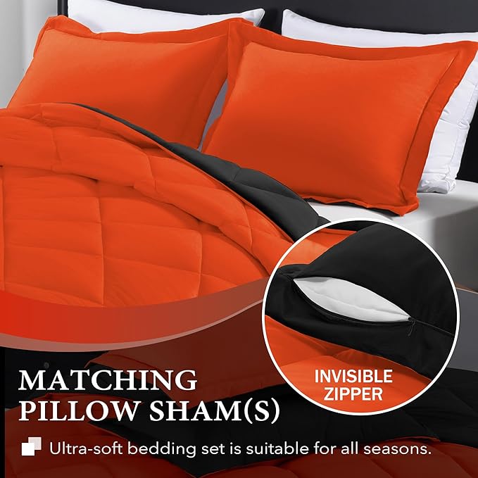 downluxe Full Comforter Set - Flame and Black Full Comforter, Soft Bedding Sets for All Seasons -2 Pieces - 1 Comforter (82"x92") and 1 Pillow Sham(20"x26")