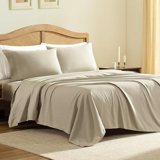 ClevaHome Sheet Set Full Size, 4-Piece Bedding, Lightweight & Super Soft Easy Care Microfiber– Shrinkage & Fade Resistant Bedding Set with 14'' Deep Pockets (Sandy Beige)