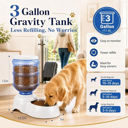 Automatic Dog Feeders - 3 Gallon Capacity Gravity Food Dispenser for Large Dogs and Cats