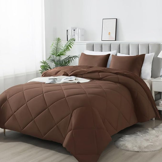 3-Piece King Comforter Set,All-Season,Soft & Hypoallergenic &Breathable Bedding,Polyester Quilted,Down Alternative(Comforter*1 & Pillowcases*2),Chocolate