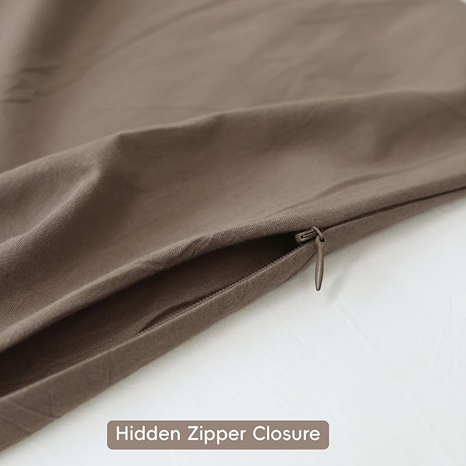 MooMee Body Pillow Cover Pillowcase with Zipper 100% Washed Cotton Linen Like Textured Breathable Durable Soft Comfy (Brown, 21”x54”, 1PC)