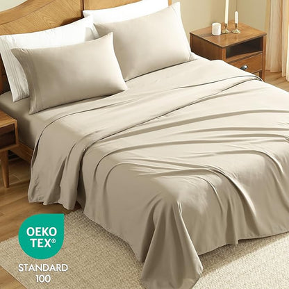 ClevaHome Sheet Set Full Size, 4-Piece Bedding, Lightweight & Super Soft Easy Care Microfiber– Shrinkage & Fade Resistant Bedding Set with 14'' Deep Pockets (Sandy Beige)