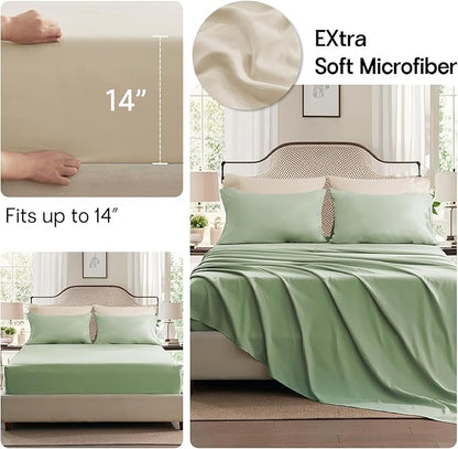 Anluoer Sage and Cream King Comforter Set 7 Pieces, Bed in a Bag with Sheets, All Season Bedding Sets with 1 Comforter, 2 Pillow Shams, 2 Pillowcases, 1 Flat Sheet, 1 Fitted Sheet
