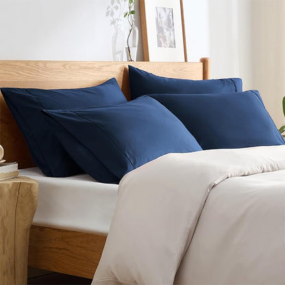 Bedsure King Size Pillow Cases Set of 4 - Navy Brushed Microfiber Pillowcases 4 Pack, Super Soft Pillowcase, Pillow Case Cover with Envelope Closure for Kids, Wrinkle, Fade Resistant, 20x36 Inches