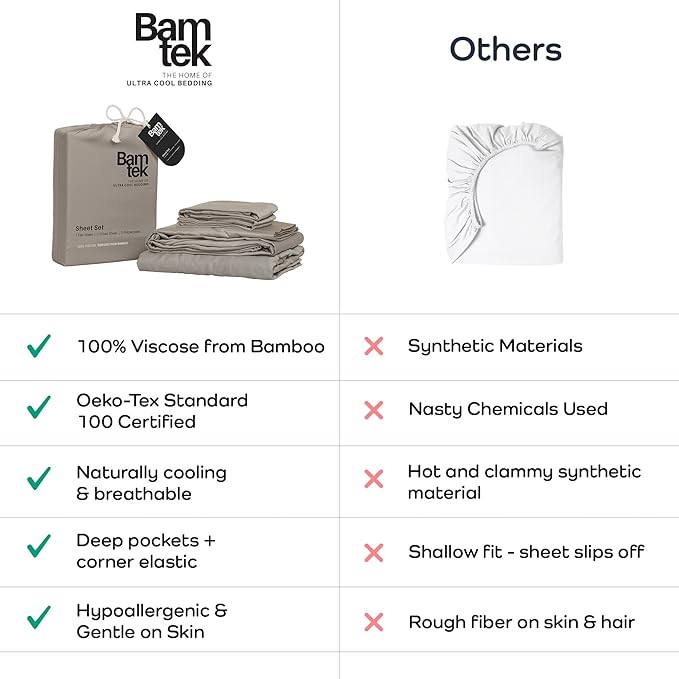 Viscose Bamboo Sheets Queen Size 4PC Set - Cooling Bedding for Hot Sleepers with Moisture Wicking Technology - Silky Soft 18 Inch Deep Pocket - Sand 60"x 80"