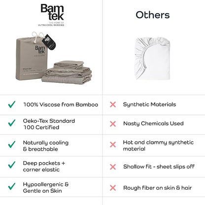 Viscose Bamboo Sheets Queen Size 4PC Set - Cooling Bedding for Hot Sleepers with Moisture Wicking Technology - Silky Soft 18 Inch Deep Pocket - Sand 60"x 80"