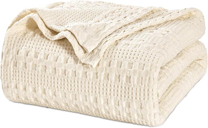 PHF 100% Cotton Waffle Weave Blanket King Size for Bed, Soft Lightweight & Breathable for Spring and Summer, All-Season Comfort, Luxury Aesthetic Blanket for Home Decor, 108"x90", Natural