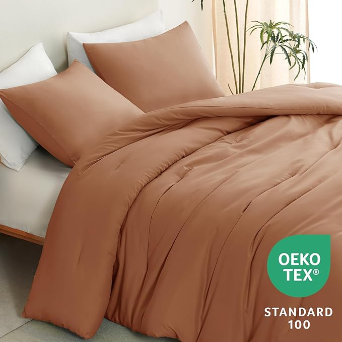 CozyLux King Size Comforter Set Pumpkin, 3 Pieces Solid Comforters King Size Breathable Quilted Bedding Sets, Fall Luxury Soft Lightweight Bed Set with Down Alternative Comforter and 2 Pillowcases