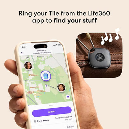 Life360 Tile - Bluetooth Tracker, Keys Finder and Item Locator for Keys, Bags and More. Phone Finder. Both iOS and Android Compatible. 2-Pack (Black)