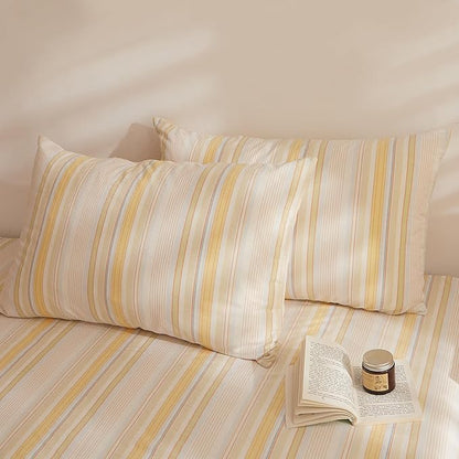 Yellow Striped Twin XL Comforter Set Fluffy Boho Bedding Set Down Alternative Washed Cotton Rustic Soft Bedding Comforter Sets Cozy Cute All Season Bedroom Bed Comforter with 2 Pillowcases