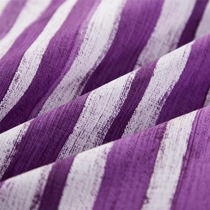 KAKIJUMN 7 Piece Bed in a Bag Stripe Comforter Set Full Size, White and Purple Patchwork Striped Comforter and Sheet Set, All Season Soft Microfiber Complete Bedding Sets(Purple,Full)