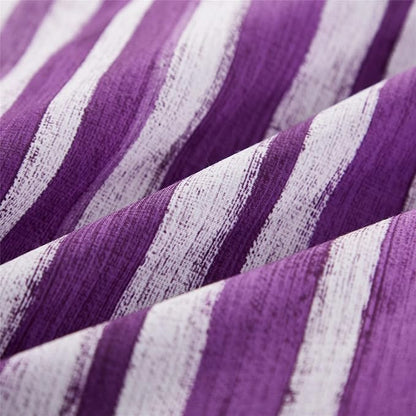 KAKIJUMN 7 Piece Bed in a Bag Stripe Comforter Set Queen Size, White and Purple Patchwork Striped Comforter and Sheet Set, All Season Soft Microfiber Complete Bedding Sets(Purple,Queen)