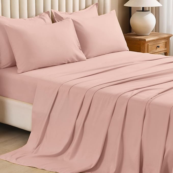 Litanika Comforter Full Size Set Blush Pink - 7 Pieces Bed in a Bag Full Bedding Comforter Sets, Plain Lightweight Bed Set with Comforter, Sheets, Pillowcases & Shams