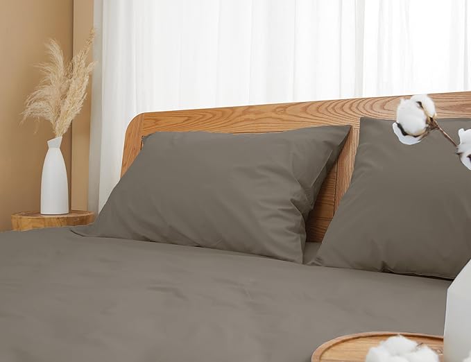 Pillow Cases, King Size Cotton Percale Weave Pillowcases, Pre-Shrunk Breathable and Hypoallergenic Pillowcases, Set of 2 (2 Piece King 20 Inch x 40 Inch, Taupe Gray)