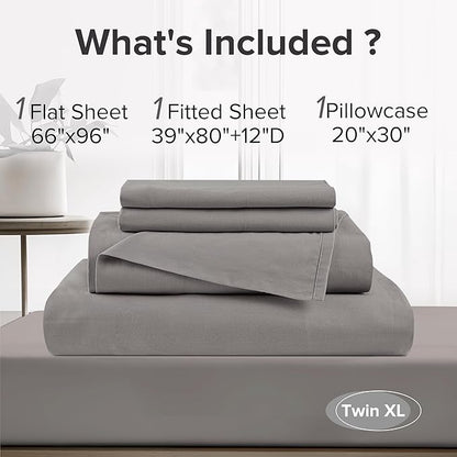 Comfort Spaces 100% Cotton Sheets Twin XL, Breathable, Soft Cotton Sheets, Naturally Cool Cotton Bed Sheets with 12" Elastic Pocket Fits up to 14" Mattress, All Season Sheet Set, Dark Gray 3 Piece