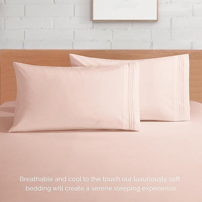 Elegant Comfort Luxurious 1500 Premium Hotel Quality Microfiber 4-Piece Sheet Set, 18-24 Inches Deep - Extra Deep Pocket Sheets - Ultra Soft 4PC Deep Pocket Sheets, Twin/Twin XL, Blush