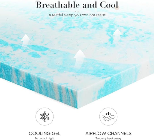 DUMOS Mattress Toppers Memory Foam Full, 4 Inch Thick Bed Topper Pad Cooling Gel Infused Soft Comfy Breathable for Sleeper Sofa Couch RV Camper, CertiPUR-US Certified, Blue