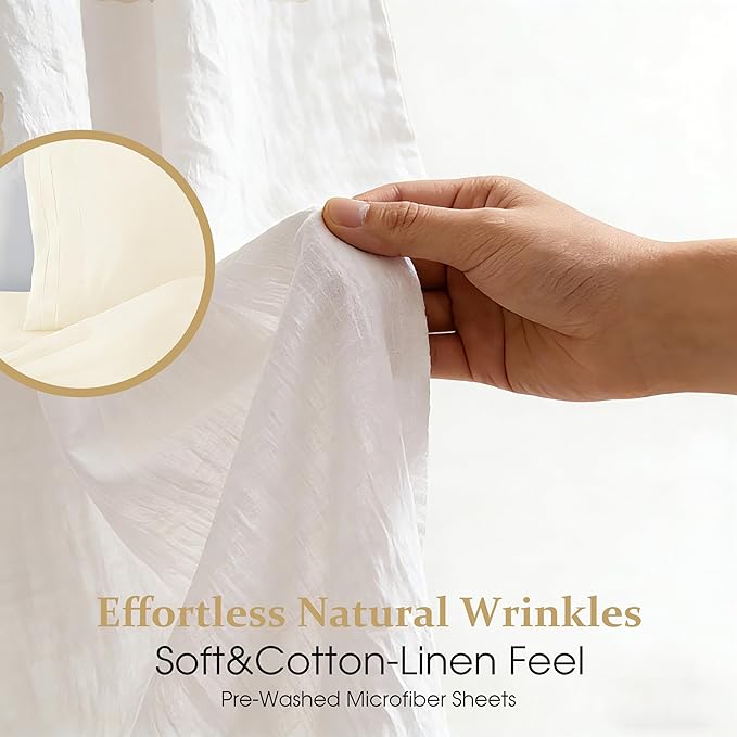 ROSE&RISY Full Size Sheet Set, Pre-Washed Microfiber Cotton-Like 4 Pcs Ultra Soft Bedding Set Full, Breathable Cooling Skin-Friendly All Seasons, 1 Fitted, 1 Flat, 2 Pillowcases (Beige, Full)