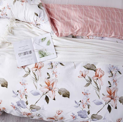 OAITE Duvet Cover Set,100% Cotton Comforter Cover with Floral Pattern Duvet Cover Set,Soft Bedding Set Includes with 3 Piece (2 Pillow Shams,1 Duvet Cover)