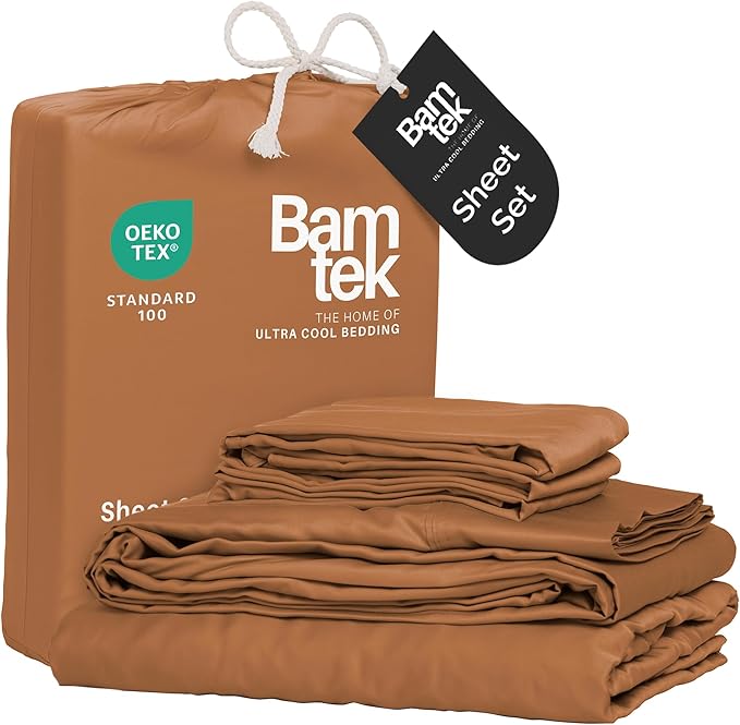 Viscose Bamboo Bed Sheets Full Sizes 4PC Set - Cooling Bedding for Hot Sleepers with Moisture Wicking Technology - Silky Soft 16 Inch Deep Pocket - Almond 54"x75"