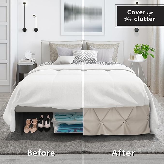 Nestl Linen Bed Skirt Queen Size, Pinch Pleat Queen Bed Skirt, 14" Inch Drop Queen Bedskirt, Hotel Quality Linen Bed Skirts, Premium Microfiber Bedskirt for Queen Bed, Linen Queen Bed Skirt