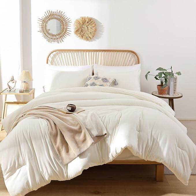 ROSGONIA Oversized King Comforter Ivory, 3pcs(1 Boho Comforter & 2 Pillowcases) Soft Lightweight Oversized King Size Comforter Sets All Season Bedding