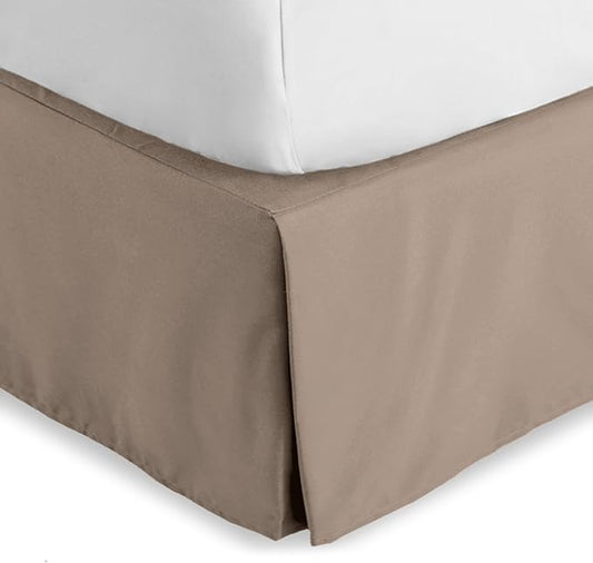 Bare Home Full Bed Skirt - 15-Inch Tailored Drop Easy Fit - Bed Skirt for Beds - Center & Corner Pleats (Full, Taupe)