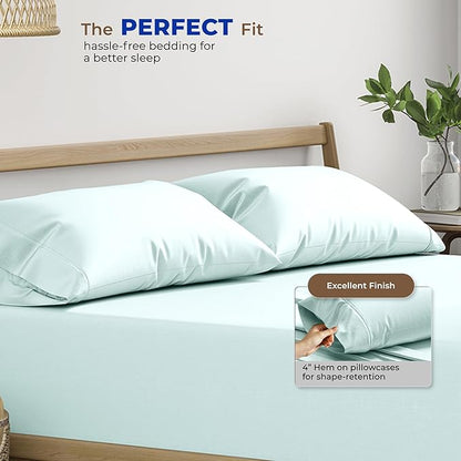Thread Spread 100% Egyptian Cotton Pillow Cases Queen Size Set of 2 - Luxury 1000 Series Paradise Collection Queen Pillow Cases (Sea Foam), Soft Cooling Sateen Hotel Egyptian Cotton Pillowcases