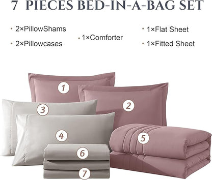 Monbix King Size Comforter Set - 7 Pieces Bed in a Bag King, Zephyr Bedding Sets with Comforter, All Seasons Comforter Bed Set with Sheets, Pillowcases & Shams