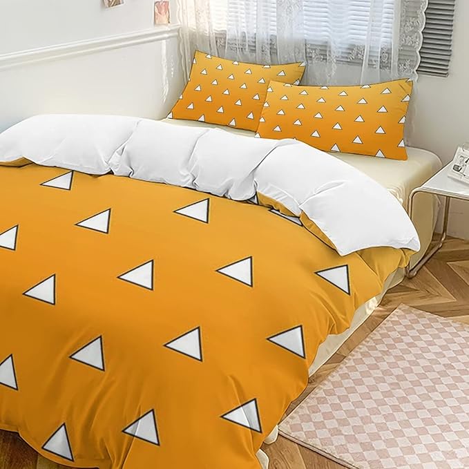 INFLAG Anime Bedding Set - Soft Brushed Microfiber 68x90 Inches Duvet Cover Set, 3 Piece, 1 Duvet Cover with Zipper Closure and 2 Pillow Shams (Twin,Yellow)