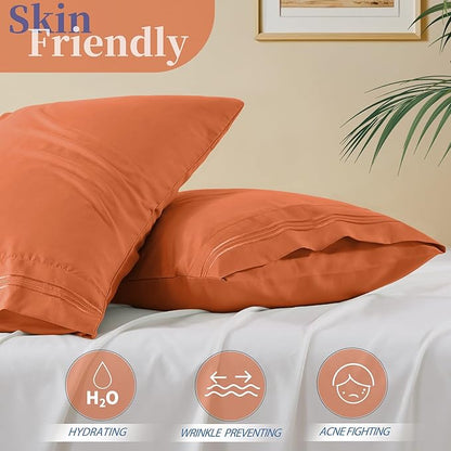 Vonty 2 Pack King Pillow Cases - 20x40 Inch, 1800 Thread Count Microfiber Pillowcases King Size Pumpkin Orange Pillow Cases Luxury & Soft Embroidered Bed Pillow Covers with Envelope Closure